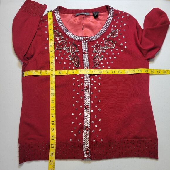 Liz Claiborne Silk Blend Red Embellished Cardigan Sweater Beaded Lined - Picture 11 of 12